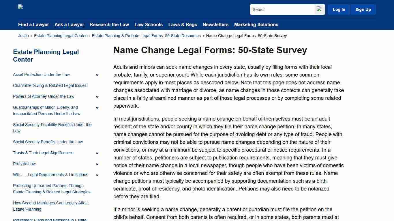 Name Change Legal Forms: 50-State Survey | Estate Planning Legal Center | Justia